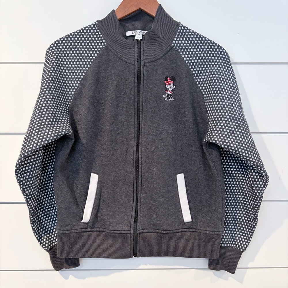 Disney Parks Minnie Mouse Polka Dot Zip Jacket Gray M Vacation Disneycore